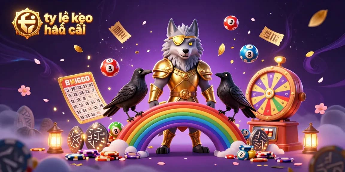 Experience the vibrant world of tỷ lệ kèo nhà cái as Odin and his ravens stand before a rainbow bridge of casino chips.