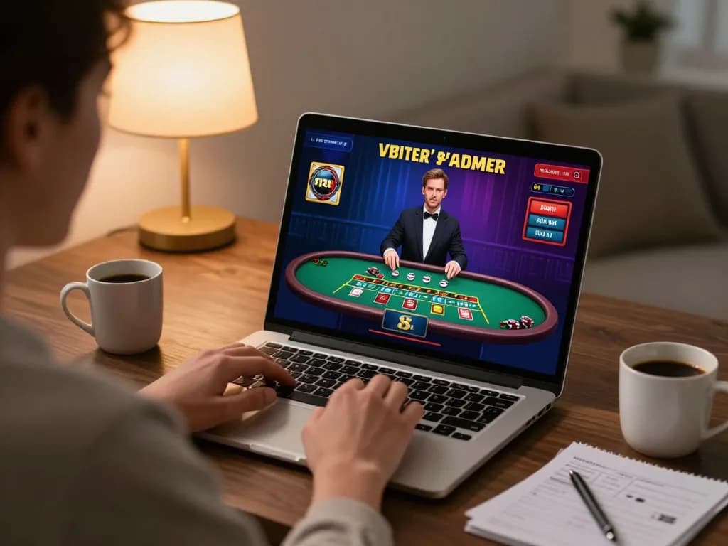 LUCKYWIN: Engaging in online blackjack gaming from a cozy home setup, showcasing strategic gameplay.
