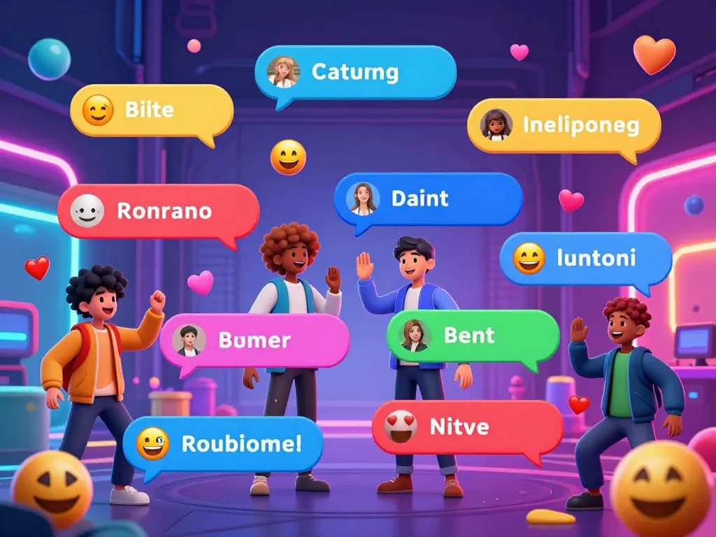 Exciting spicy chat scene with animated characters interacting in a vibrant digital environment filled with colorful chat elements.