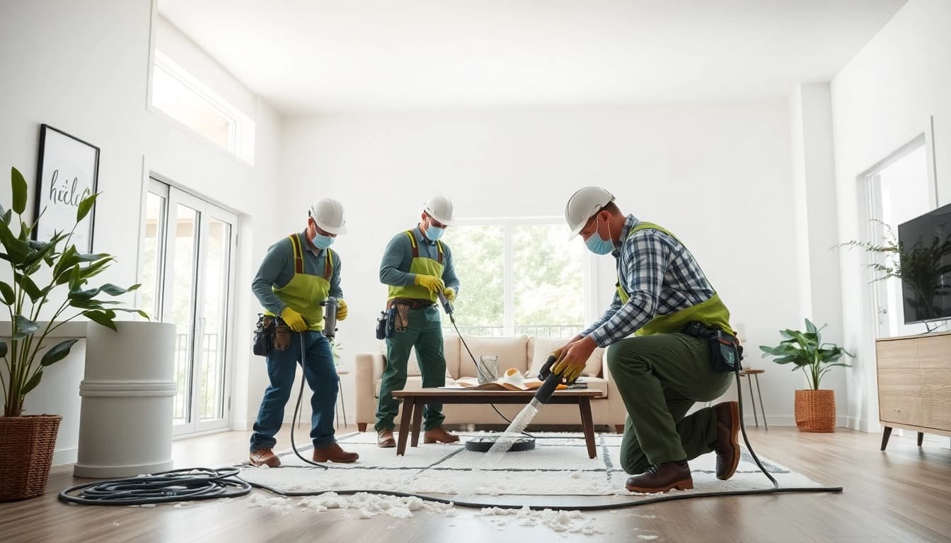 Skilled technicians performing spray foam removal near Chichester in a bright, modern setting.