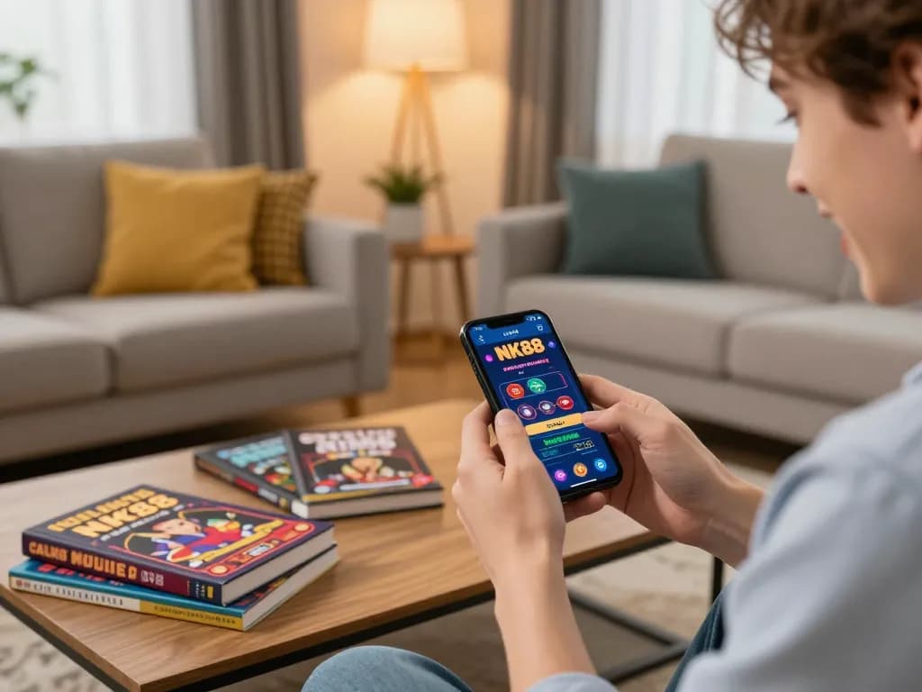 Engaging player using the NK88 mobile app for a thrilling online gaming experience