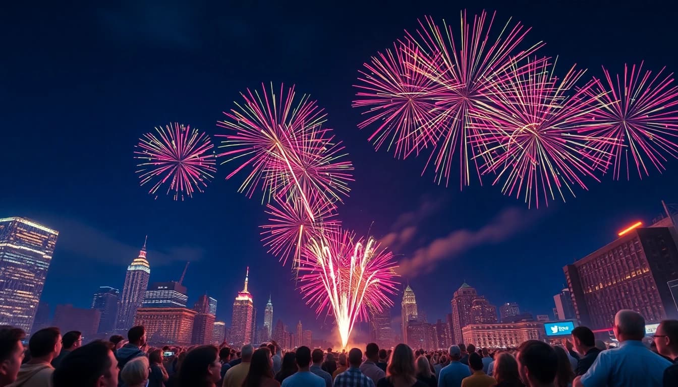 Spectators enjoying an impressive fireworks display in the UK sky during a celebration.