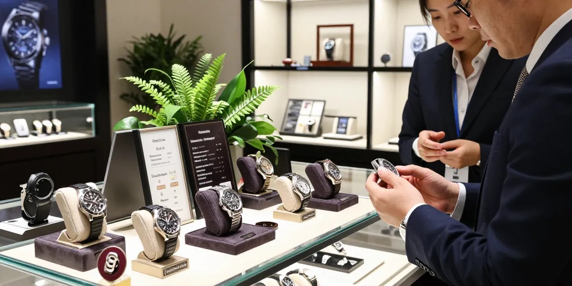 Explore luxurious super clone watches in a stylish showroom, with expert advice and high-quality craftsmanship on display.