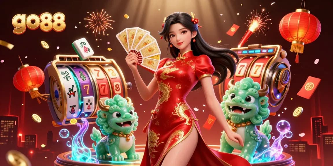 Experience excitement at go 88 with a dazzling illustration of an elegant woman amidst casino elements.