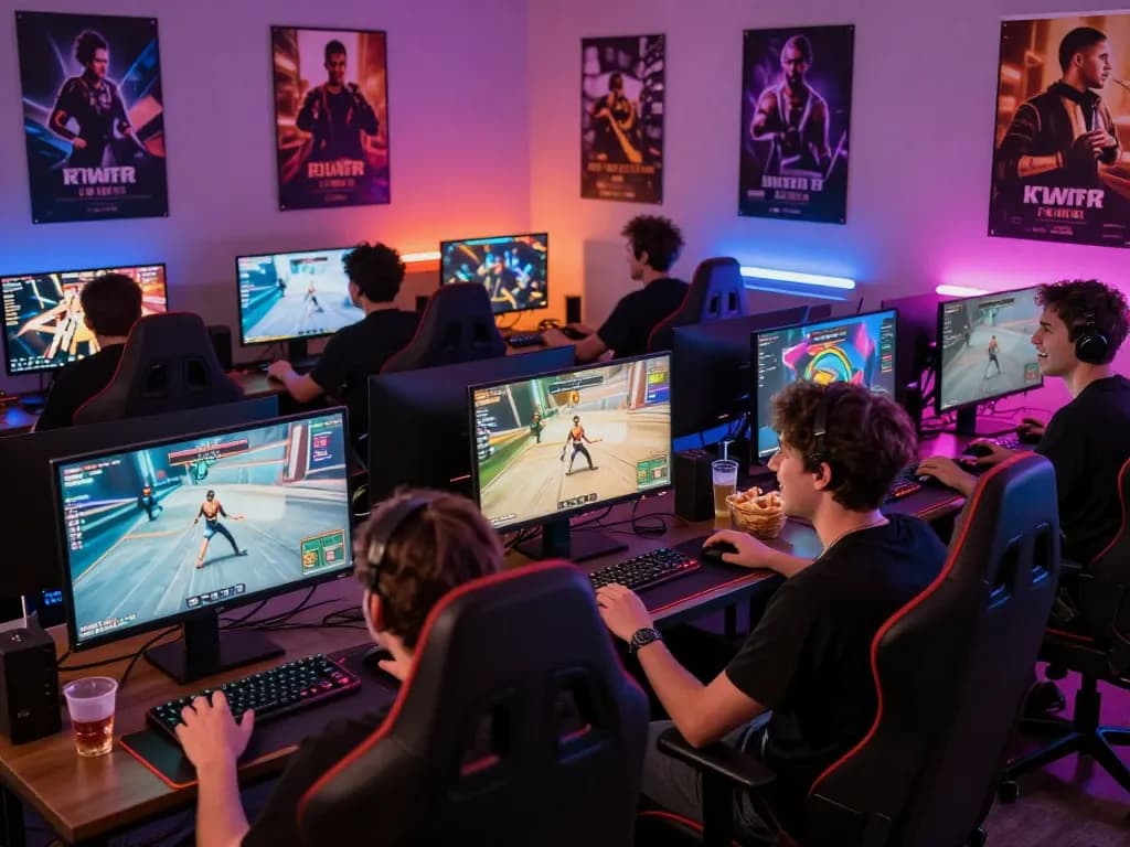 Players enjoying real porn games in a vibrant gaming setup.