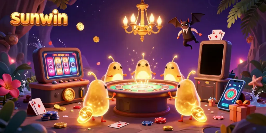 Experience the excitement of sunwin as glowworms illuminate a vibrant casino scene with captivating imagery.