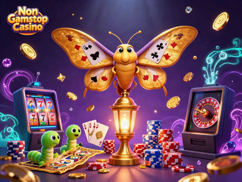 Experience the excitement of Non Gamstop Casino with a colorful 3D scene featuring vibrant casino elements.