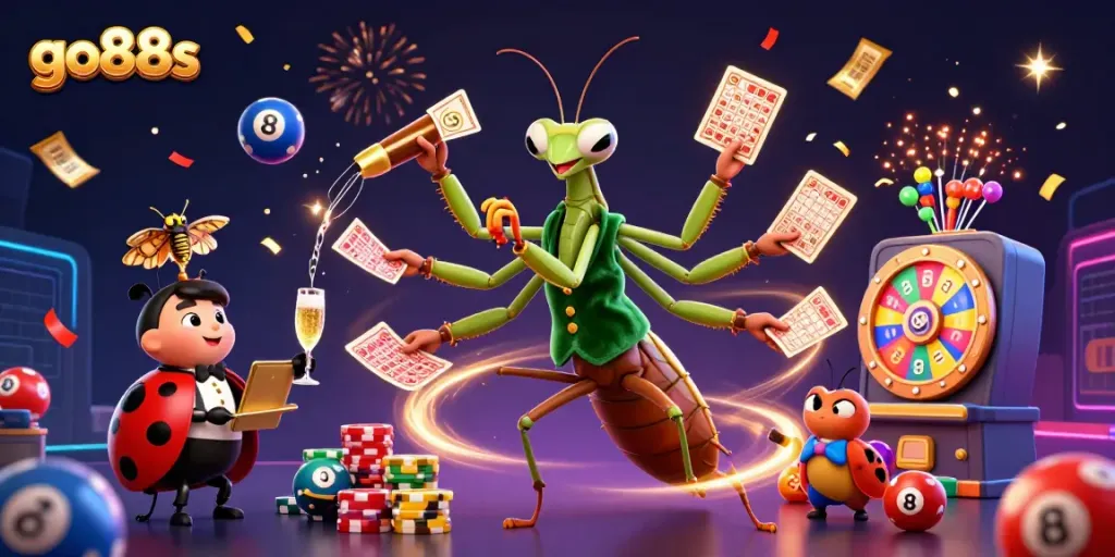 Experience excitement at go88s with a vivid 3D illustration of cartoon characters in a casino game setting.
