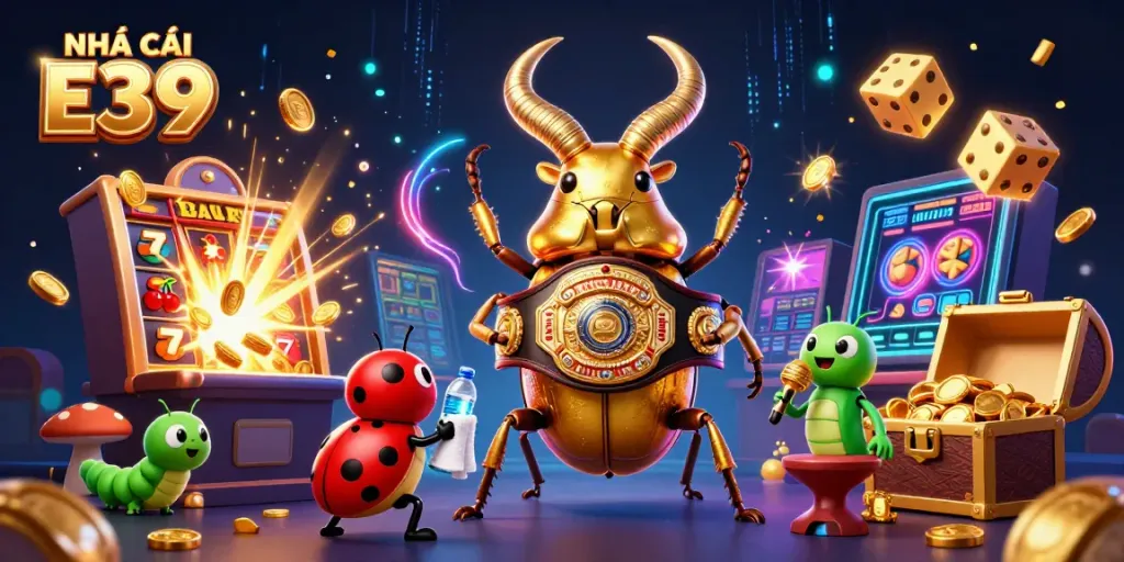 Engage with NHÀ CÁI E39 in a vibrant casino scene featuring dynamic characters and exciting game elements.