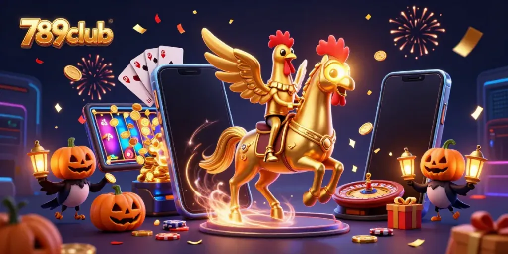 Experience thrilling gaming with the golden rooster character in the 789club casino, capturing excitement.