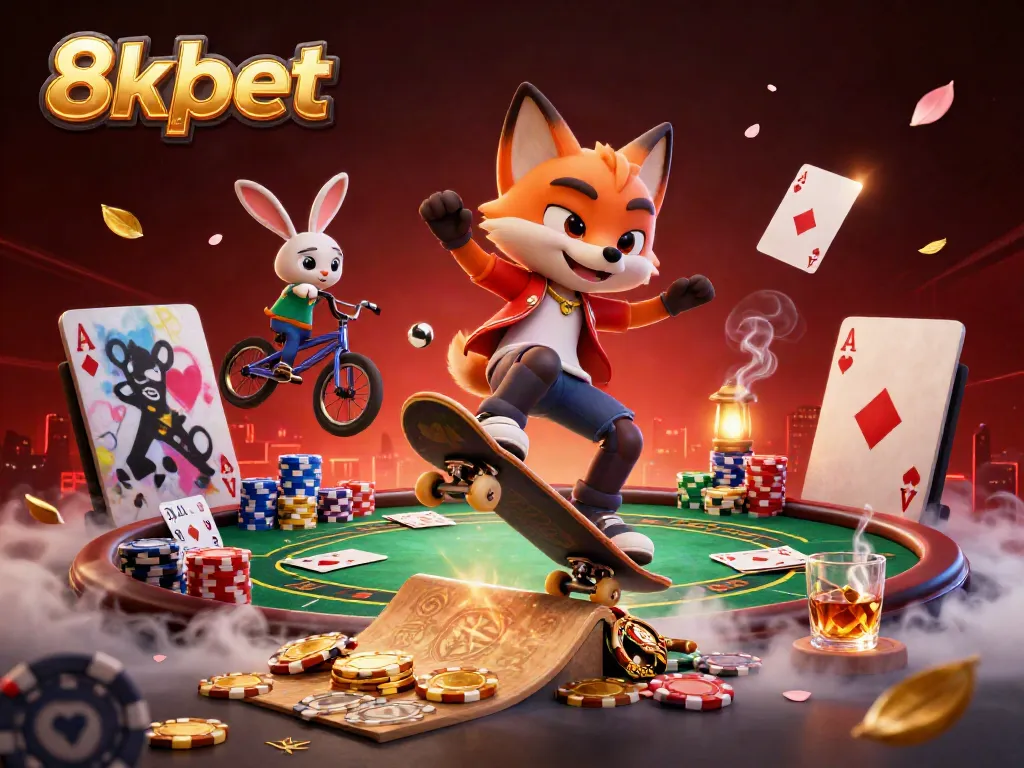 Experience the thrill of gaming with 8xbet featuring engaging 3D characters in an action-packed casino scene.