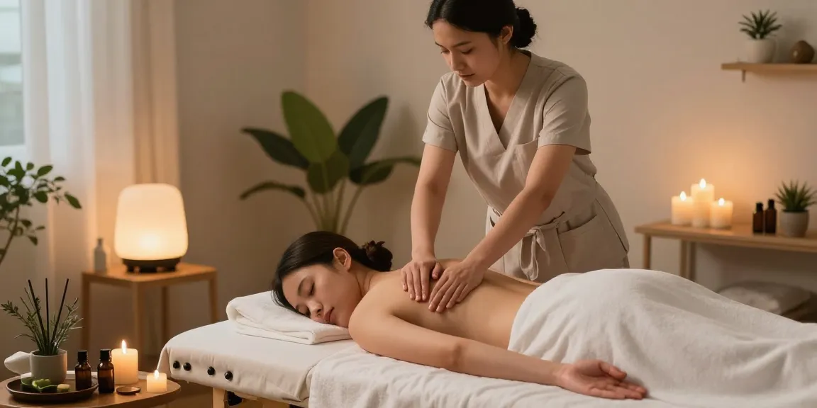 평촌출장안마 - Calming home massage scene with professional therapist providing a soothing treatment.