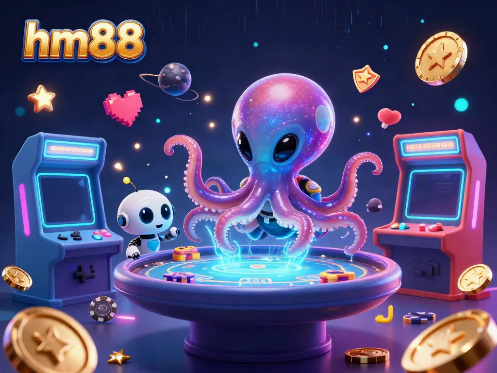 Experience thrilling poker action with the vibrant hm88 scene featuring an alien octopus and holographic elements.