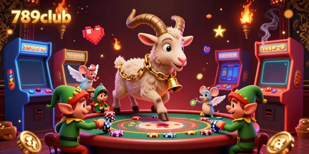 Experience the thrill of gaming at 789club with a lively casino scene featuring Krampus and playful characters in action.