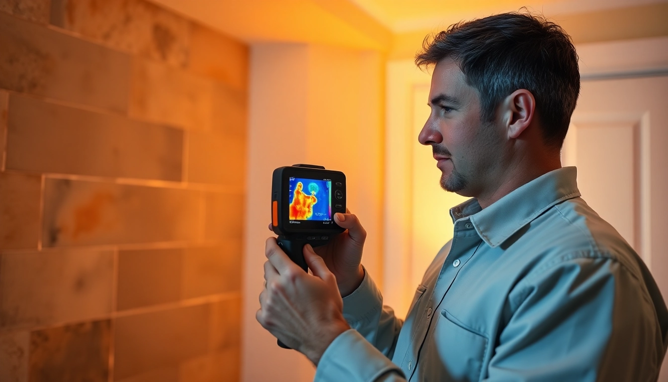 Expert performing Thermal Imaging Leak Detection with advanced camera technology in a home.