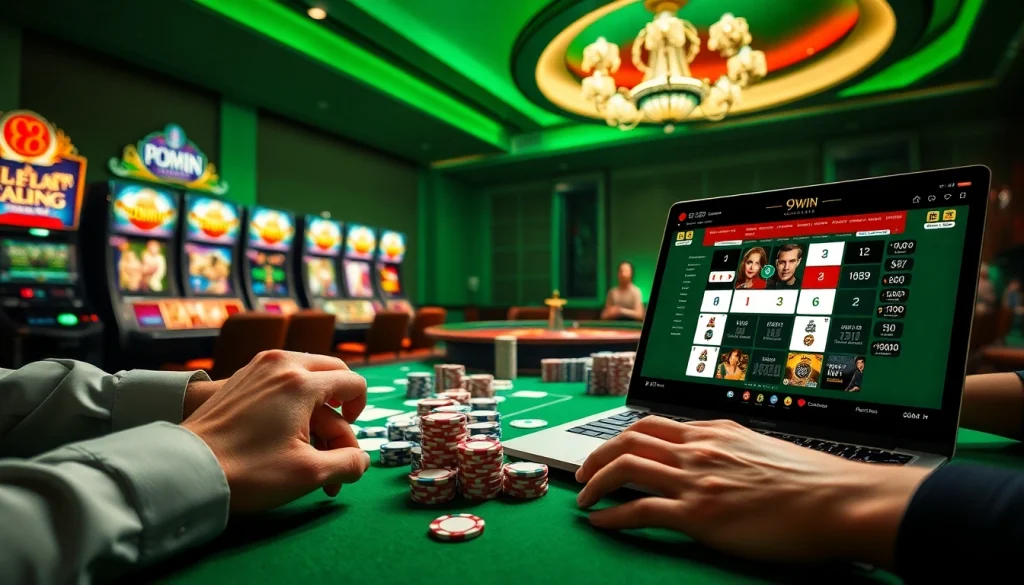 Engage with thrilling gameplay at https://9win1.online/ featuring vibrant casino tables and slot machines.