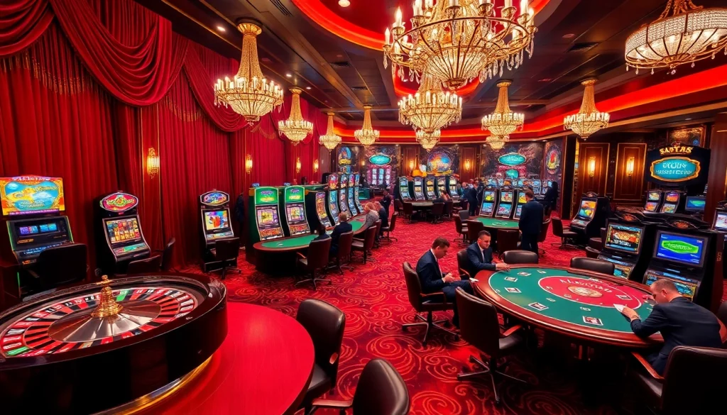 Experience the excitement of Slots8 Vip with an elegant casino scene featuring vibrant slot machines and poker tables.