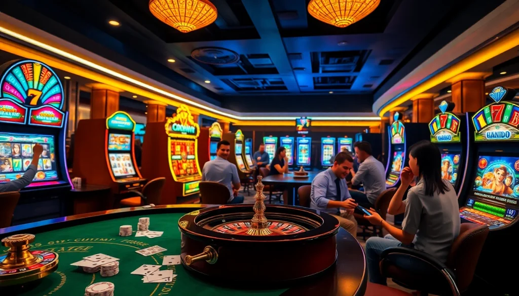 Exciting gambling action at nhà cái zbet featuring vibrant casino tables and slot machines.