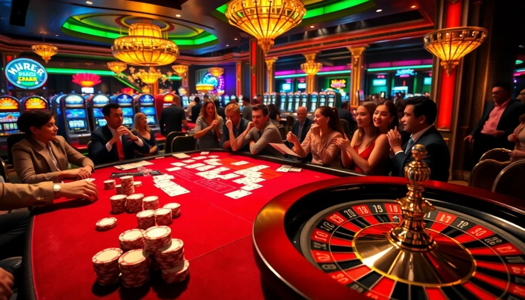 Engaging casino players enjoy thrilling games featuring XX88 poker chips and vibrant tables.