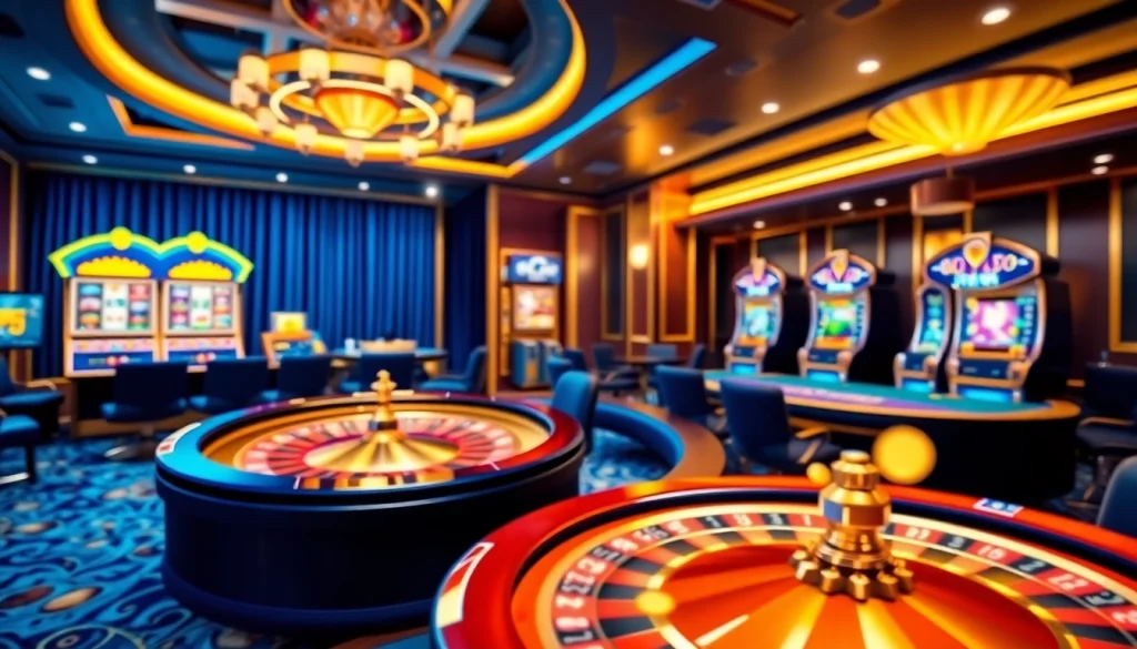 Engaging view of a luxurious casino online environment featuring doaslot login interface with roulette and slot machines.