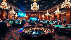 Engaged players enjoying a luxurious atmosphere at Nhà cái F8BET casino.
