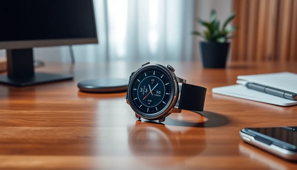 LC88 Smart Watch showcasing fitness tracking features on a sleek office desk.