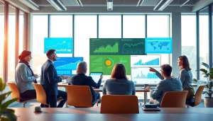 Logo e-arşiv solution showcased in a modern office with professionals collaborating.