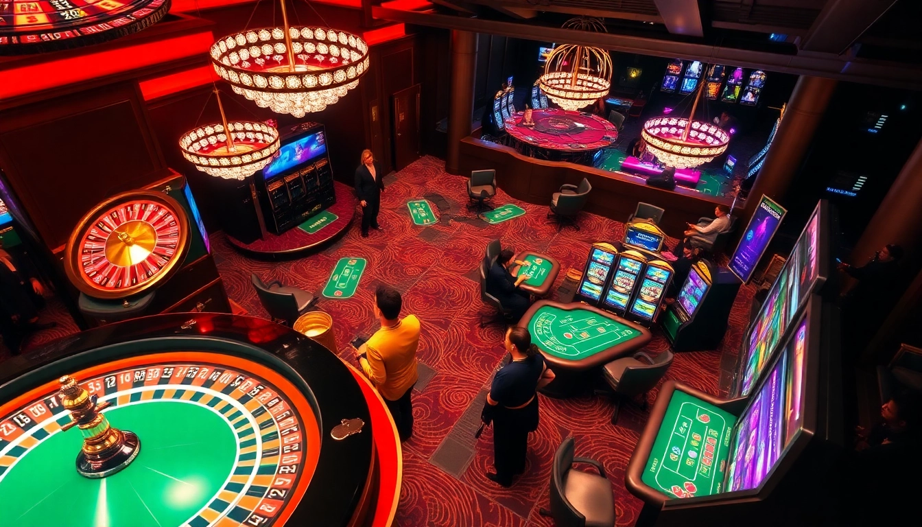 Betting excitement at MM88 London casino with vibrant roulette and poker tables.