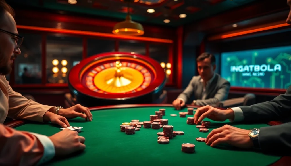 Ingatbola poker game setting with exciting atmosphere and luxurious details.