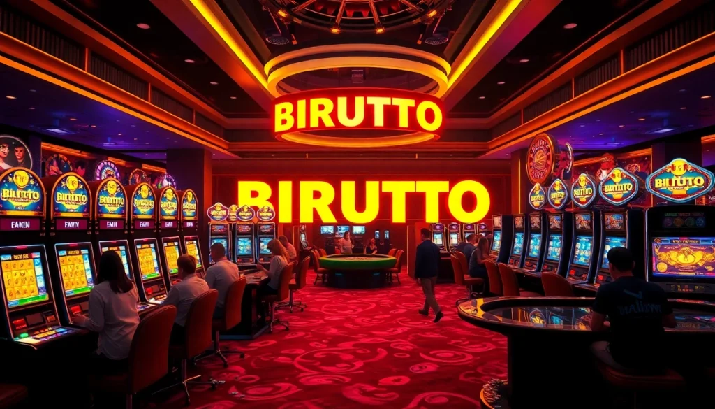 Players enjoying exhilarating birutoto slot games in a vibrant casino atmosphere.