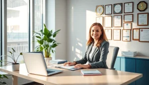 Biuro rachunkowe dla firmy budowlanej w nowoczesnym biurze z profesjonalnym księgowym.