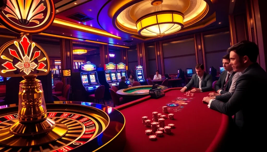 Experience thrilling gambling action at https://luck88com.net/ with luxurious casino visuals showcasing roulette and poker.