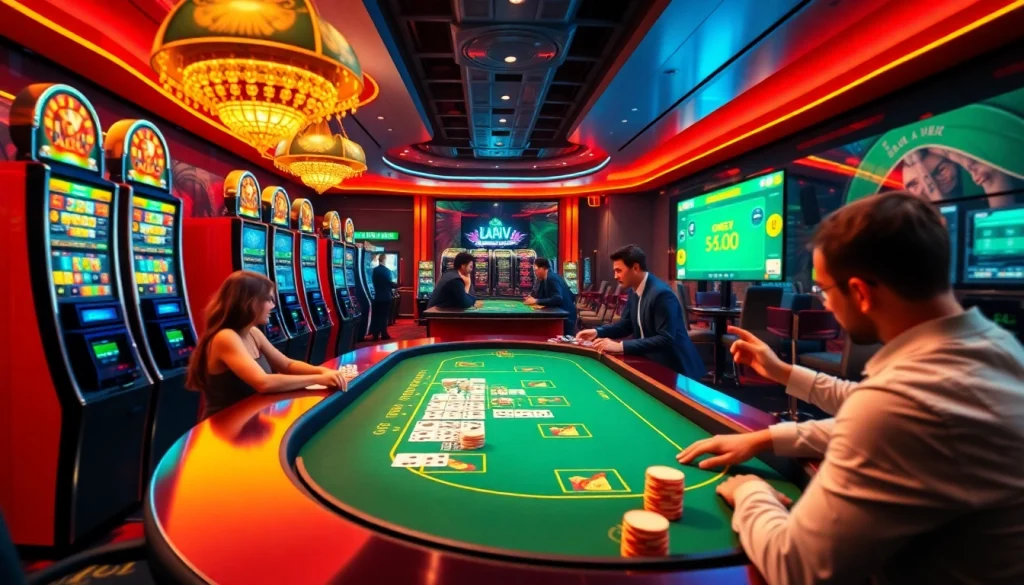Players engaging in online betting at 88vv with vibrant casino elements and live dealer tables.