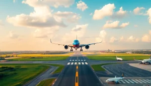 VN168 flight taking off from Da Nang International Airport with vibrant skies and landscapes.