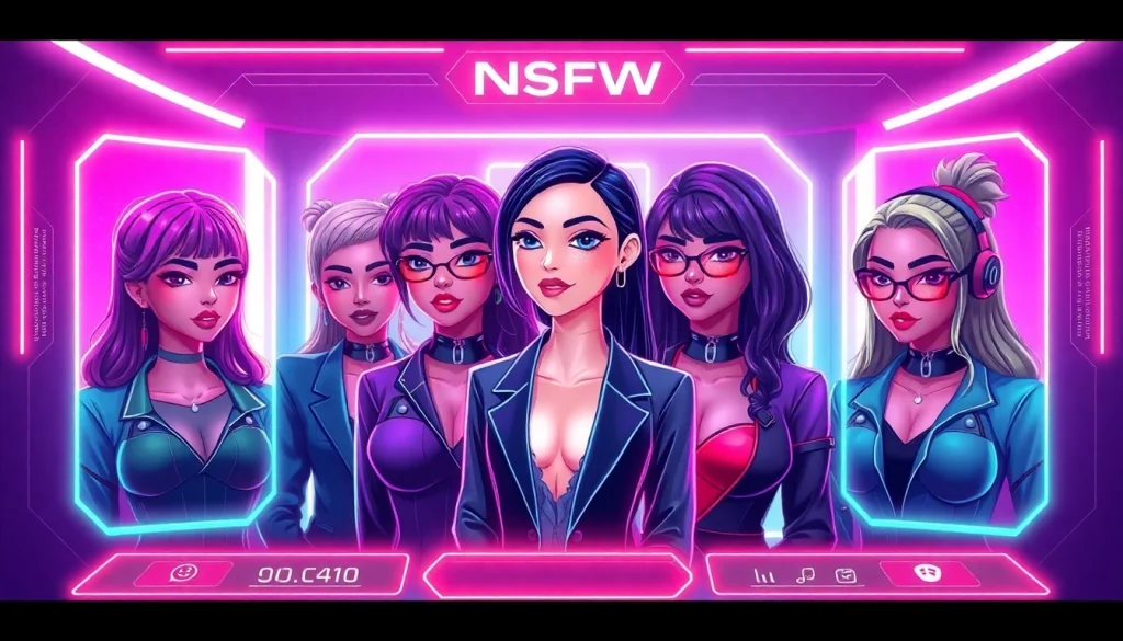 Dynamic NSFW character AI chat interface featuring customizable characters and vibrant colors.
