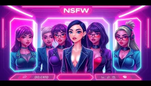 Dynamic NSFW character AI chat interface featuring customizable characters and vibrant colors.