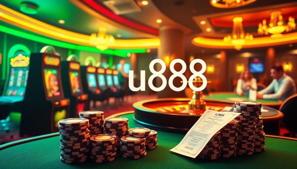Engaging players at the u888 online casino featuring vibrant slots and roulette tables.