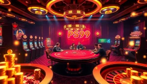 Experience the thrill of vào PS99 at a luxurious casino table amidst glimmering slots and roulette wheels.