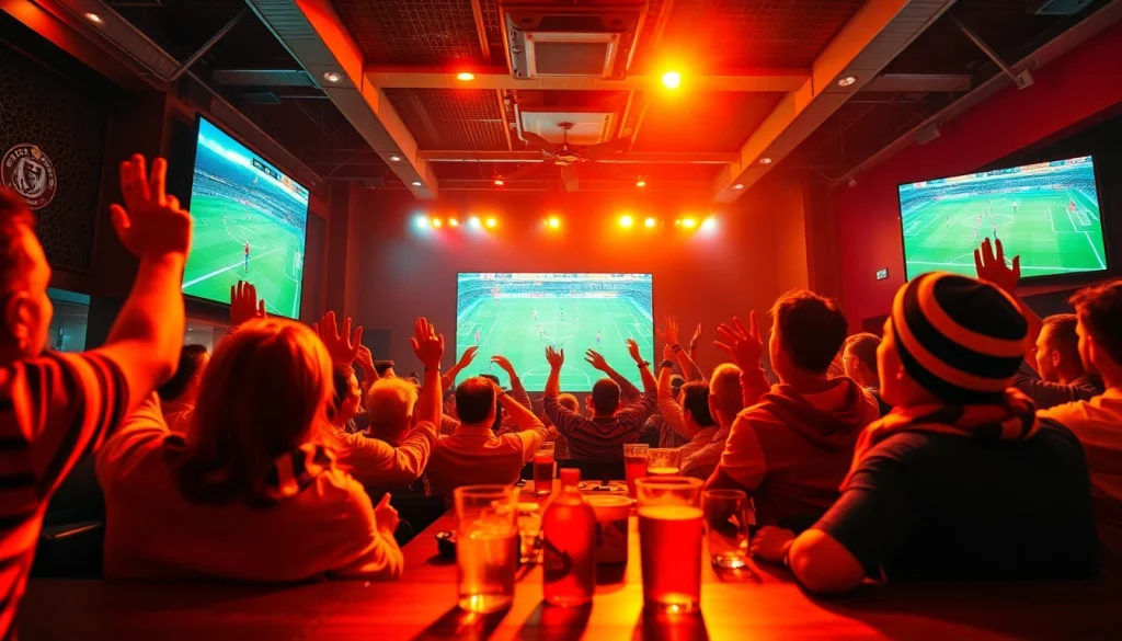 Exciting sports scene showing fans enjoying live soccer on vaoluoitv.it.com, with vibrant atmosphere and modern setup.