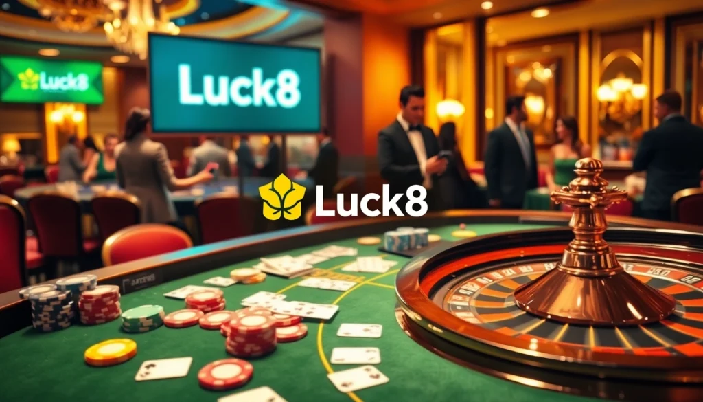 Experience the excitement of gambling at Luck8 with professional dealers and vibrant casino elements.