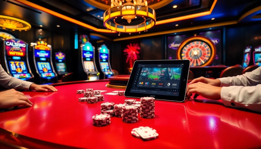 Experience thrilling games at rr88 com with poker chips and colorful slot machines.
