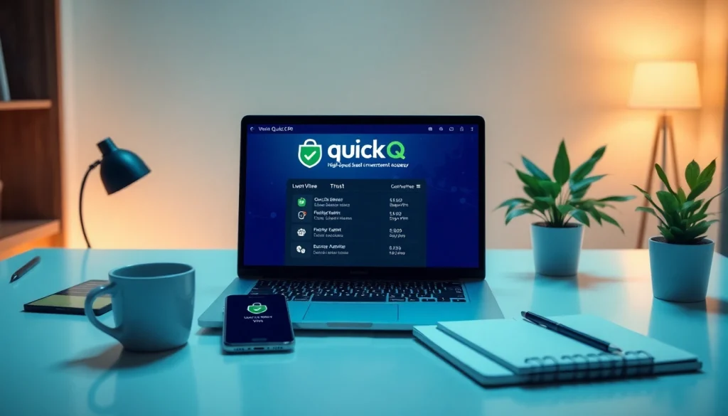 在现代工作空间体验 QuickQ官网的高速 VPN。