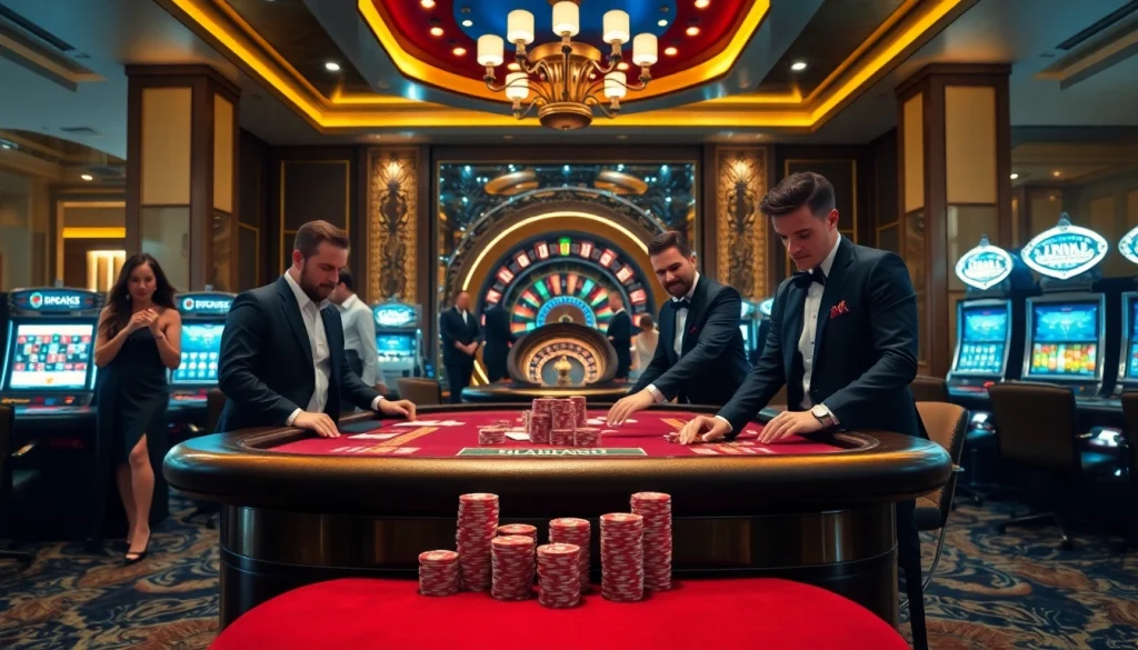 The vibrant gambling scene at https://bj388.boats/ showcases a luxurious poker table filled with eager players.