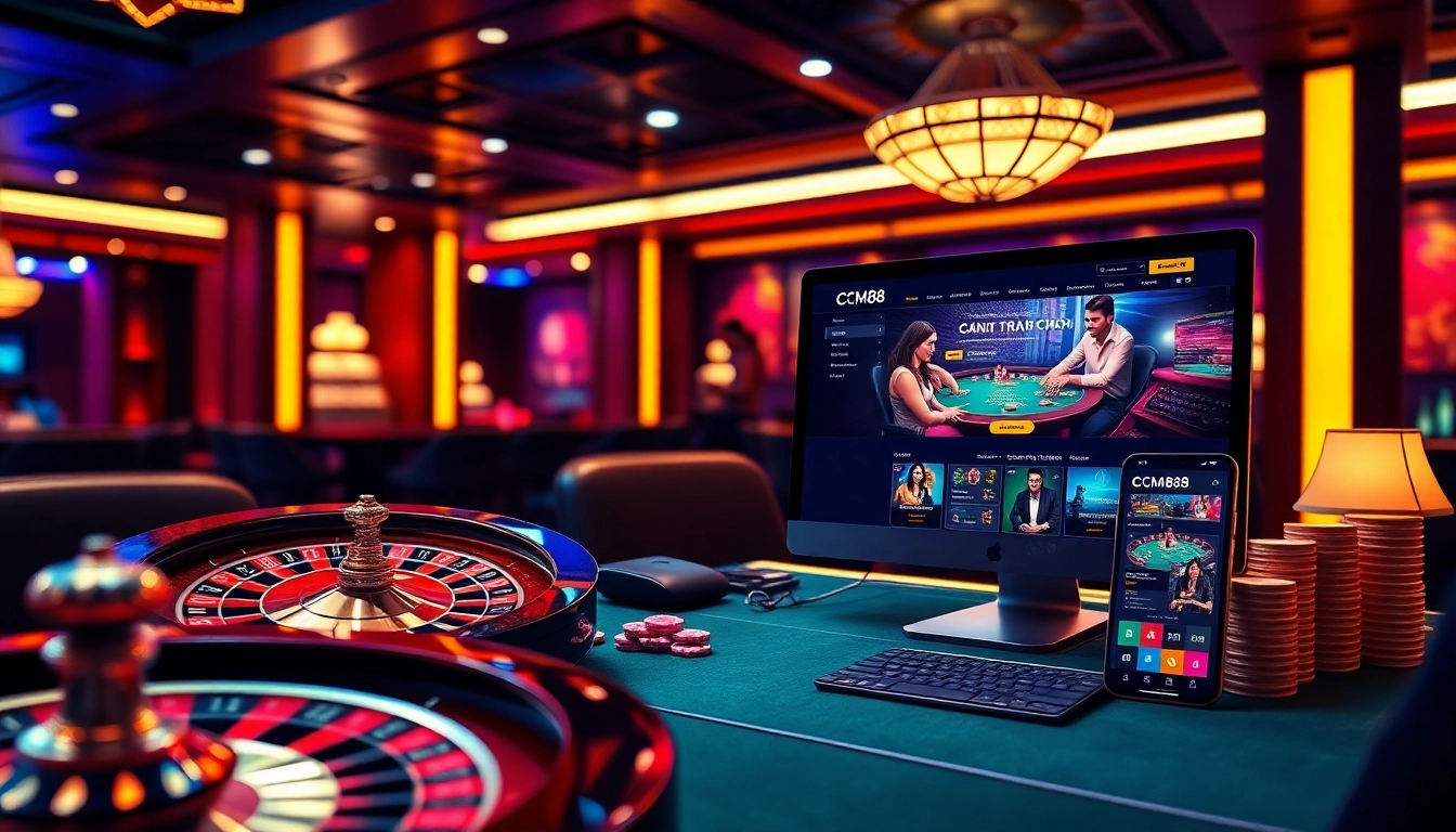 Experience CM88 trang chủ with vibrant casino games, engaging players at a roulette wheel.