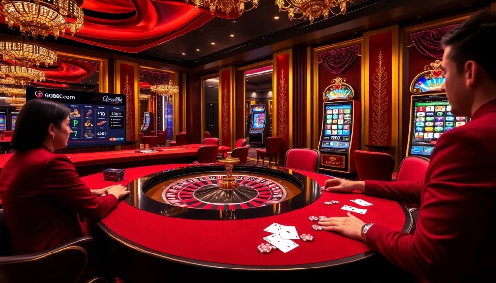 Players engage in thrilling games at gg88 com, showcasing a vibrant casino atmosphere.