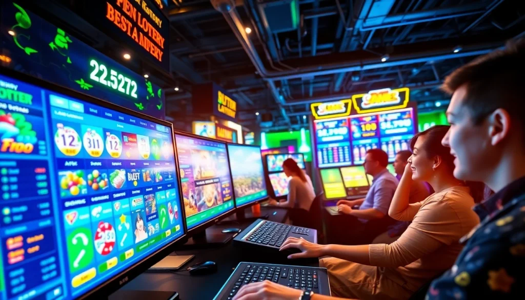 Engaging scene of users enjoying 92lottery's online games in a vibrant digital environment