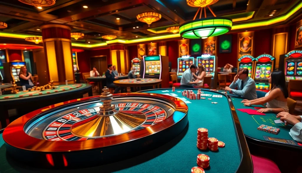 Experience thrilling moments at 222bd club with vibrant casino tables, chips, and players immersed in action.