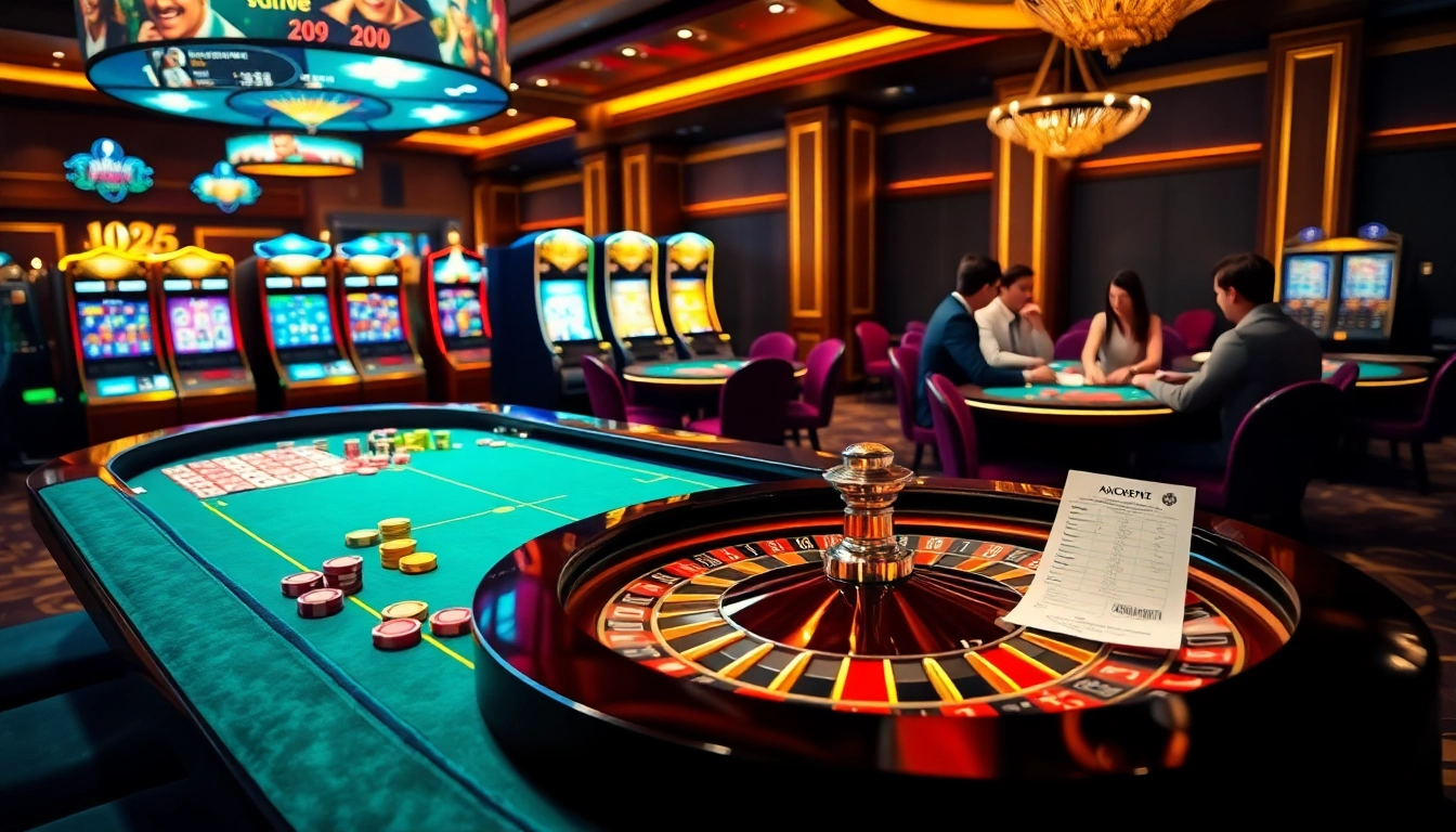 Engage in exciting casino games at https://www.6l777.vip/, showcasing vibrant roulette and poker tables.