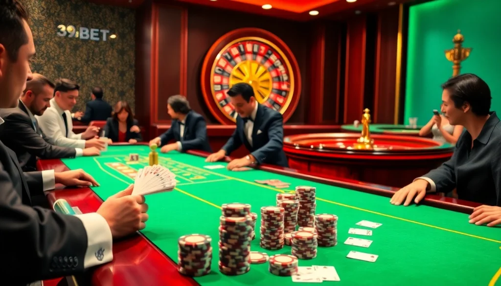 Experience thrilling gameplay and luxury at 39BET casino with vibrant poker tables and exciting action.