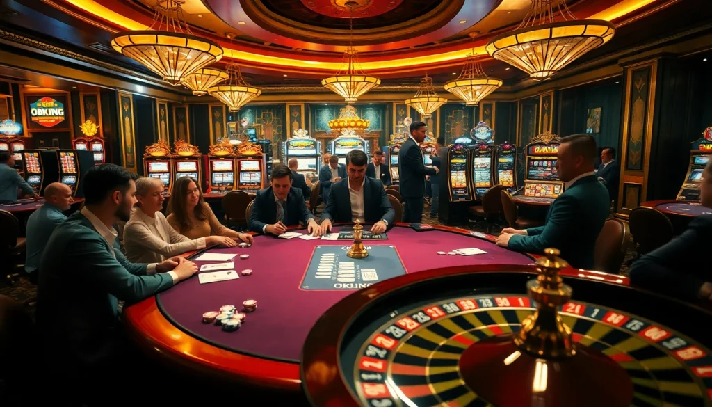 Experience excitement with OKKING at a luxurious casino poker table.